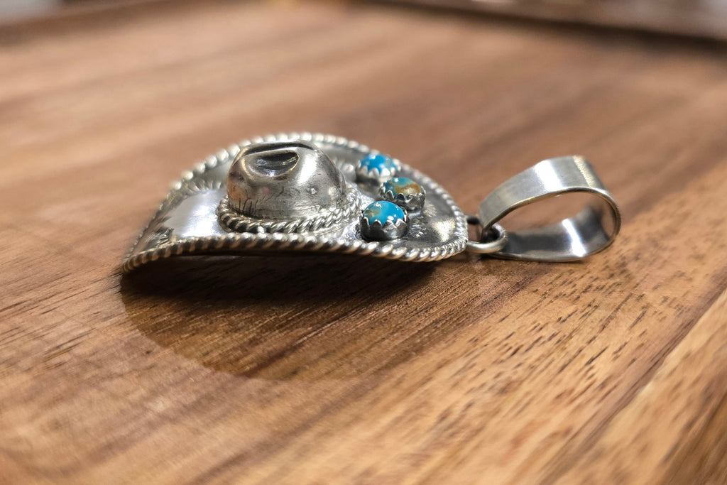 Bobby Platero Kingman Turquoise & Sterling Cowboy Hat Pendant