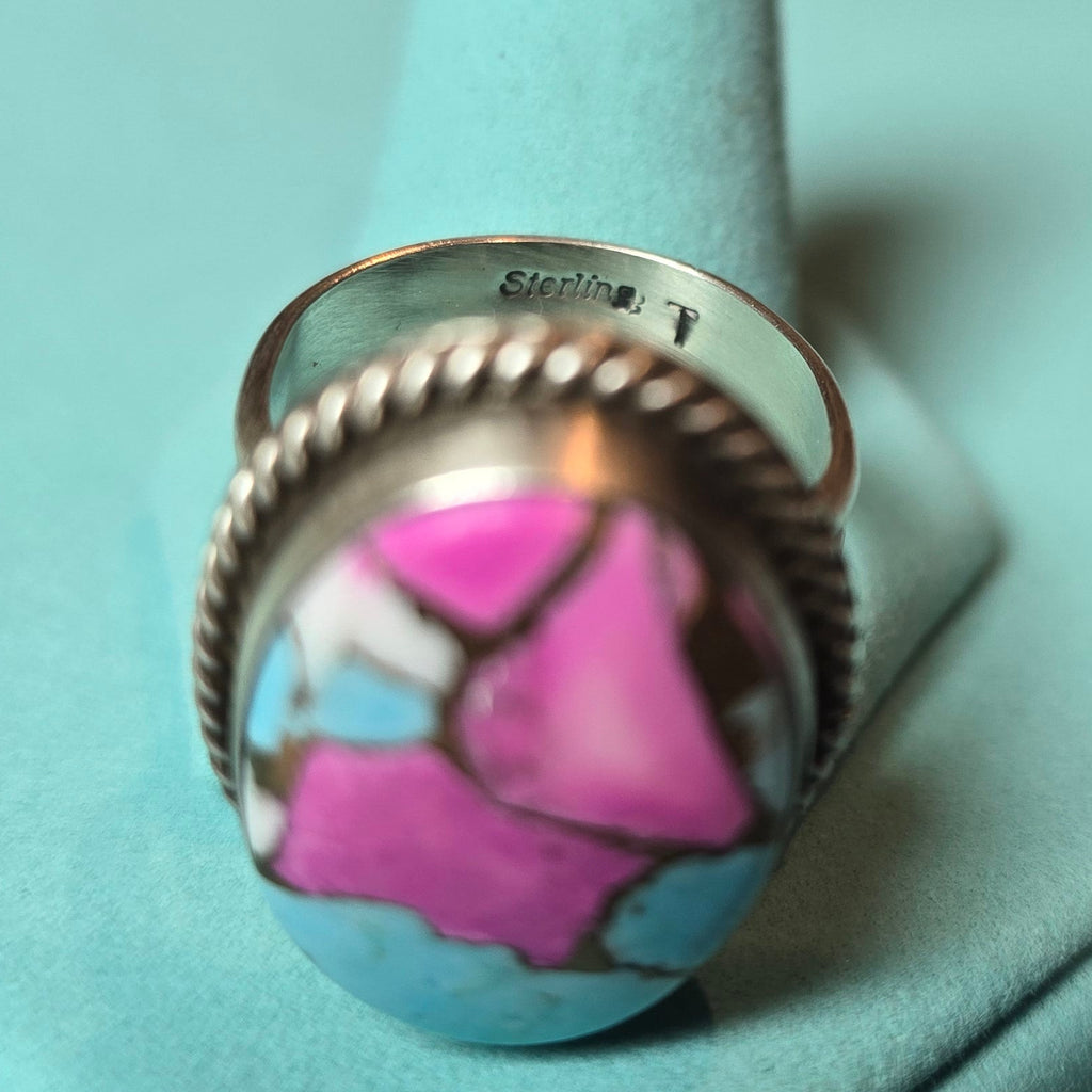 Cotton Candy Dahlia & Sterling Ring Adjustable