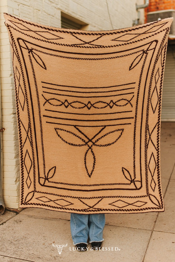 Lucky & Blessed Brown Reversible Boot-Stitch Blanket