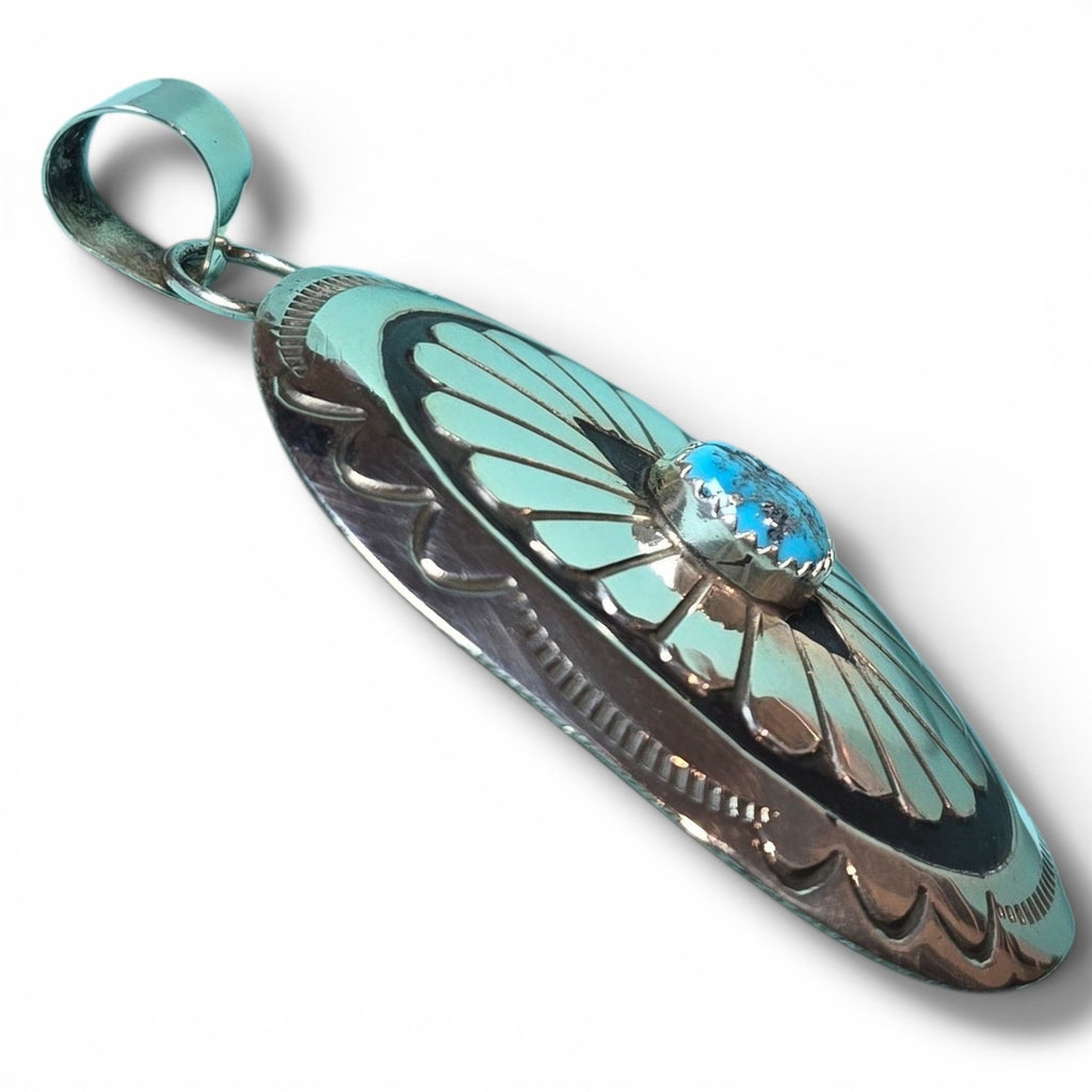 Native Made Kingman Turquoise & Sterling Concho Pendant