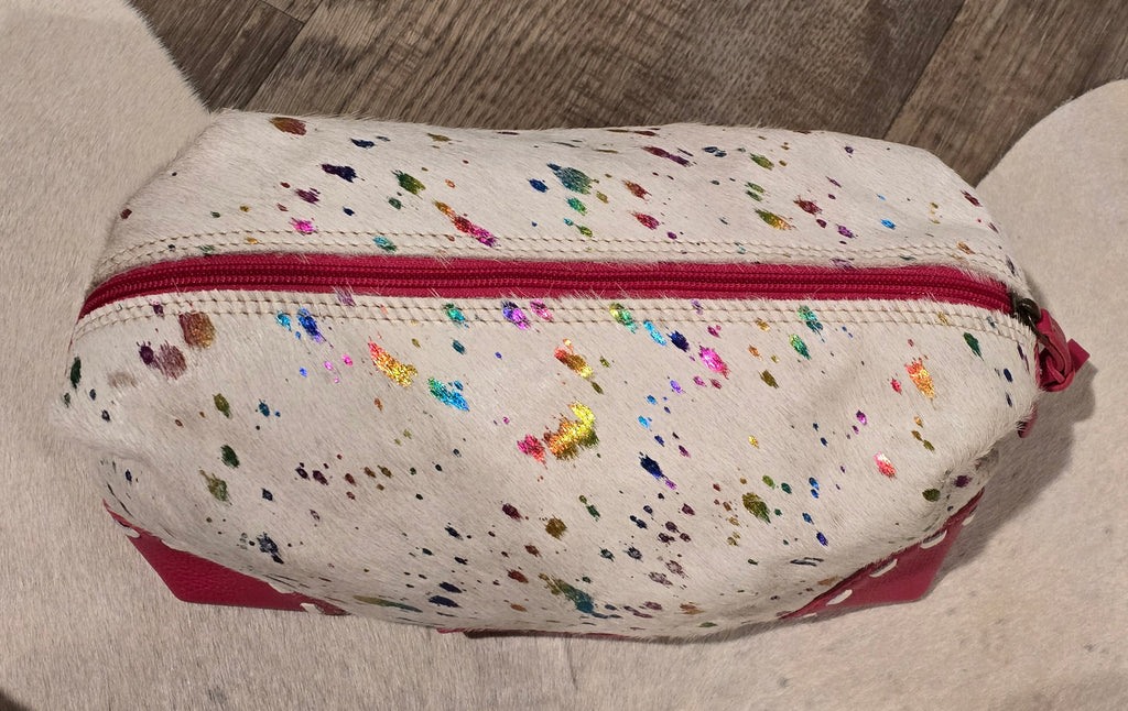 (Clearance) Myra Pink Leather and Hide Makeup Bag