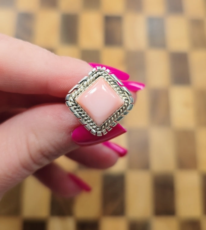 Pink Conch & Sterling Ring Size 6.5