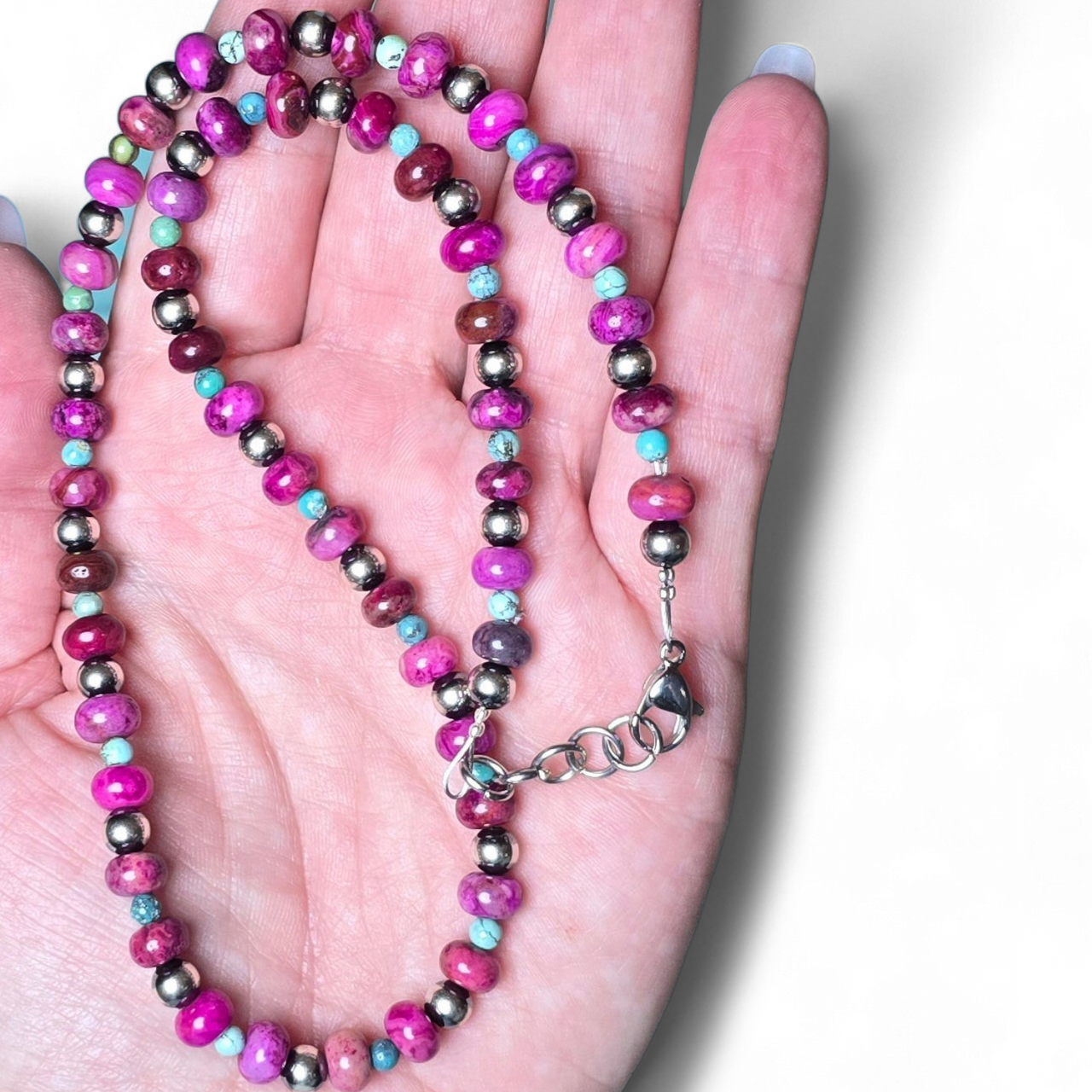 Sterling Pearls, Hubei Turquoise & Ruby Crazy Lace Agate Necklace