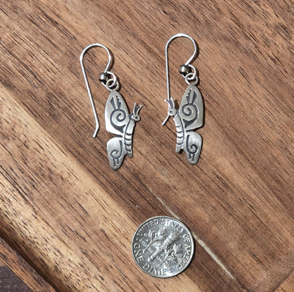 Sterling Butterfly & Sterling Pearl Dangle Earrings