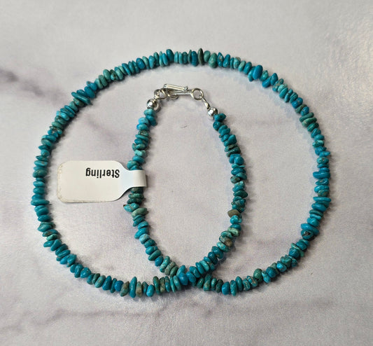 Turquoise and Sterling Necklace 16 inches