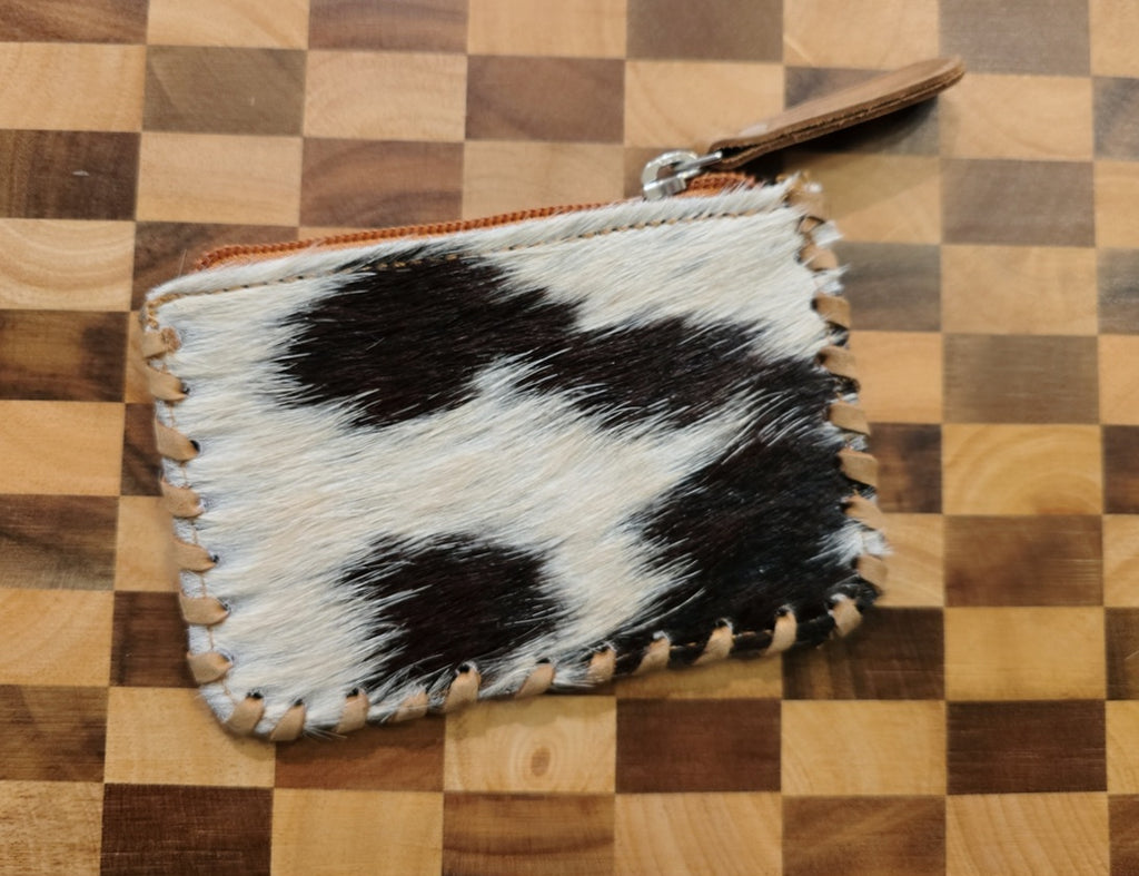 (Clearance) Hand Painted Tooled Leather & Hide Coin Purse