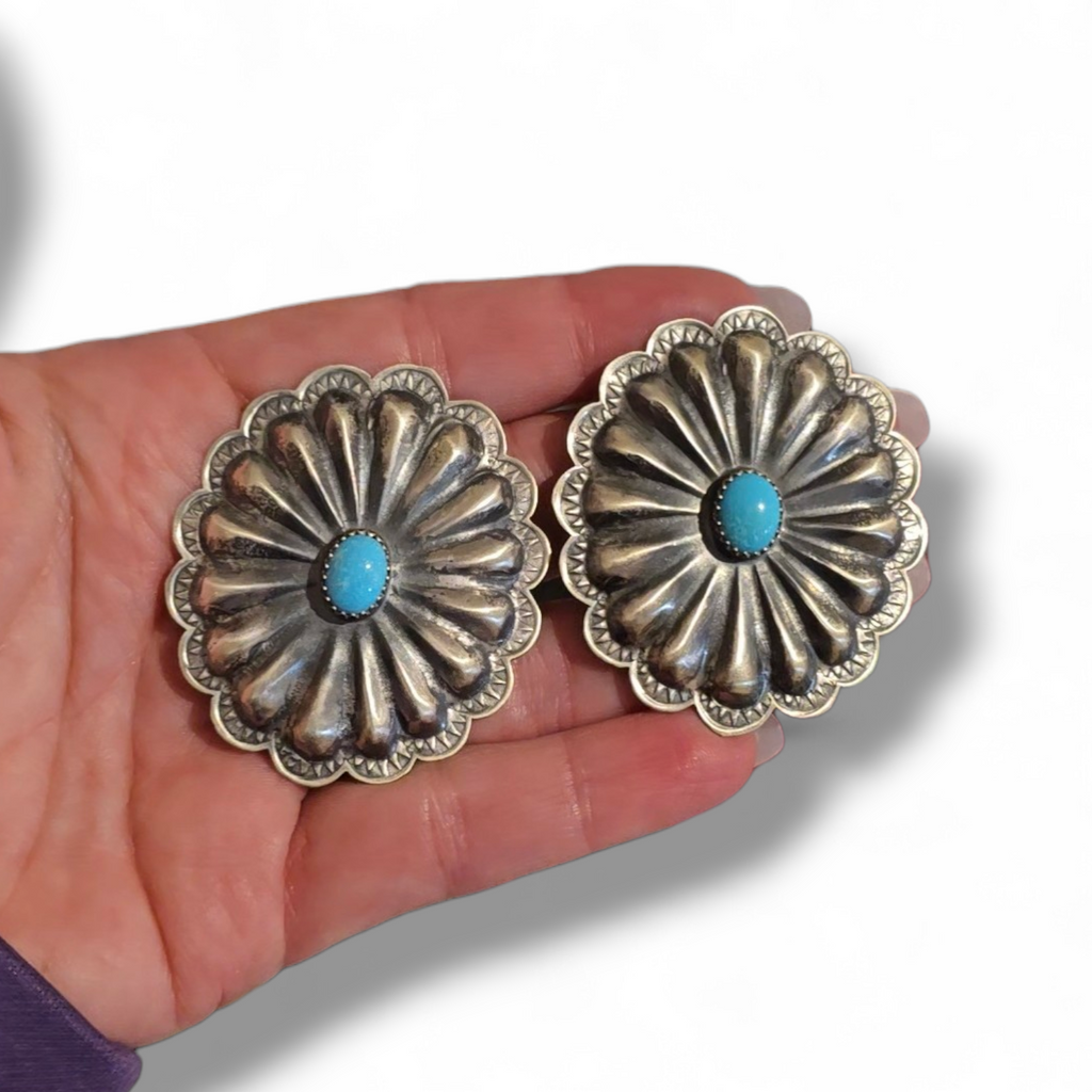 Glen Livingston Sonoran Mountain Turquoise Sterling Silver Repoussé Earrings