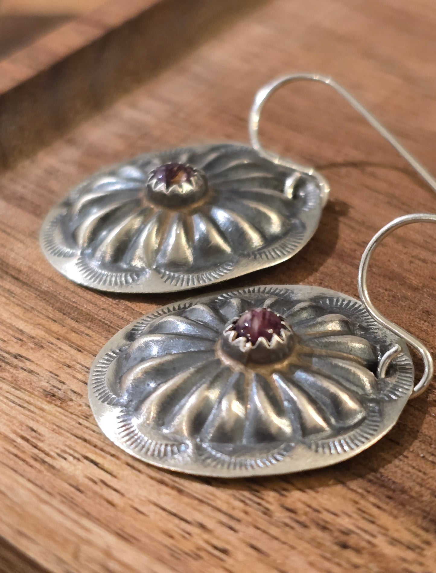 Purple Spiny and Sterling Concho Earrings