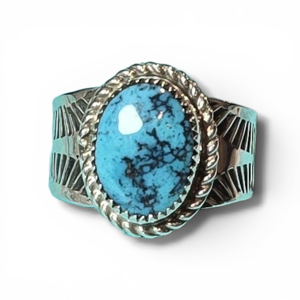 Native Made Kingman Web Turquoise & Sterling Ring Size 10.5