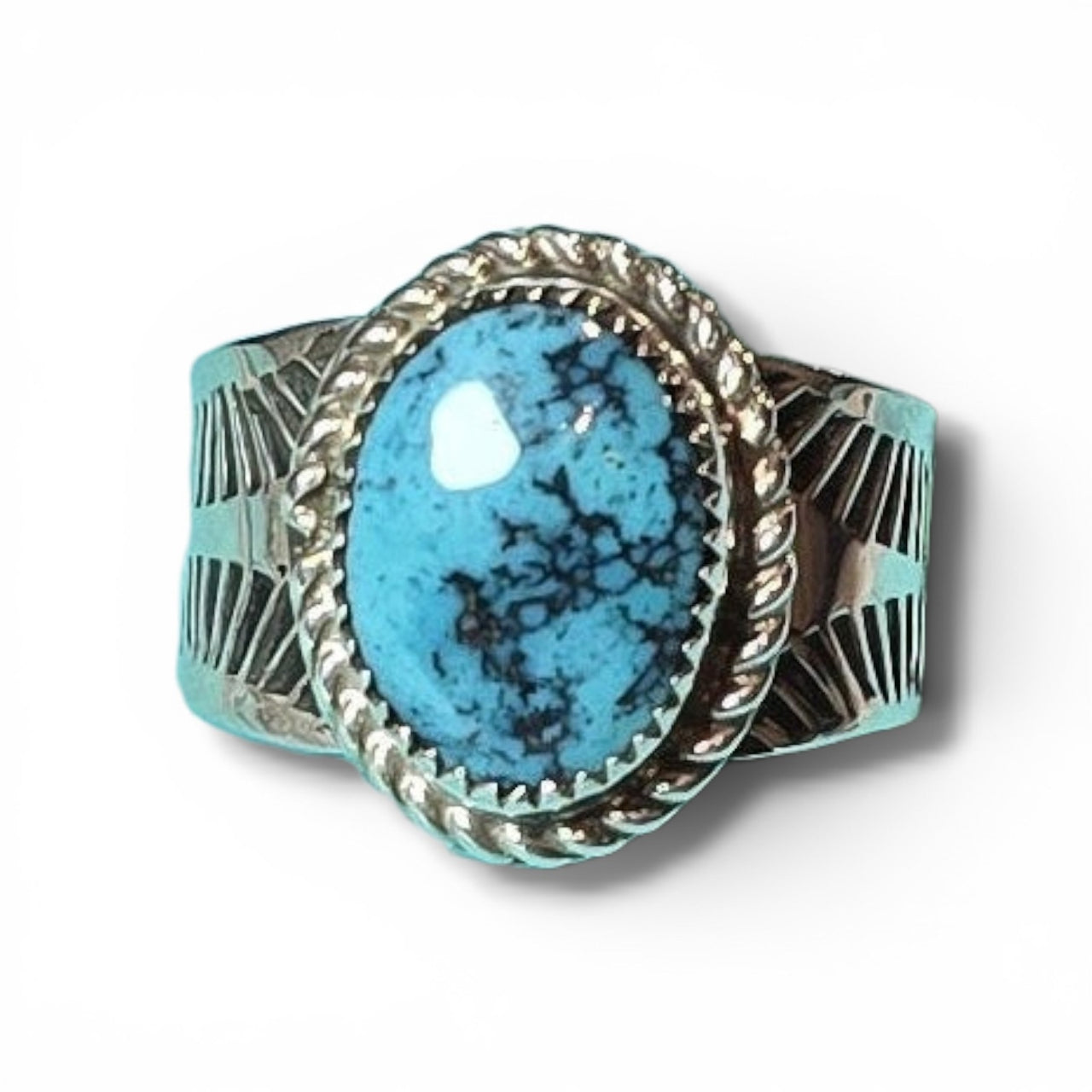 Native Made Kingman Web Turquoise & Sterling Ring Size 10.5