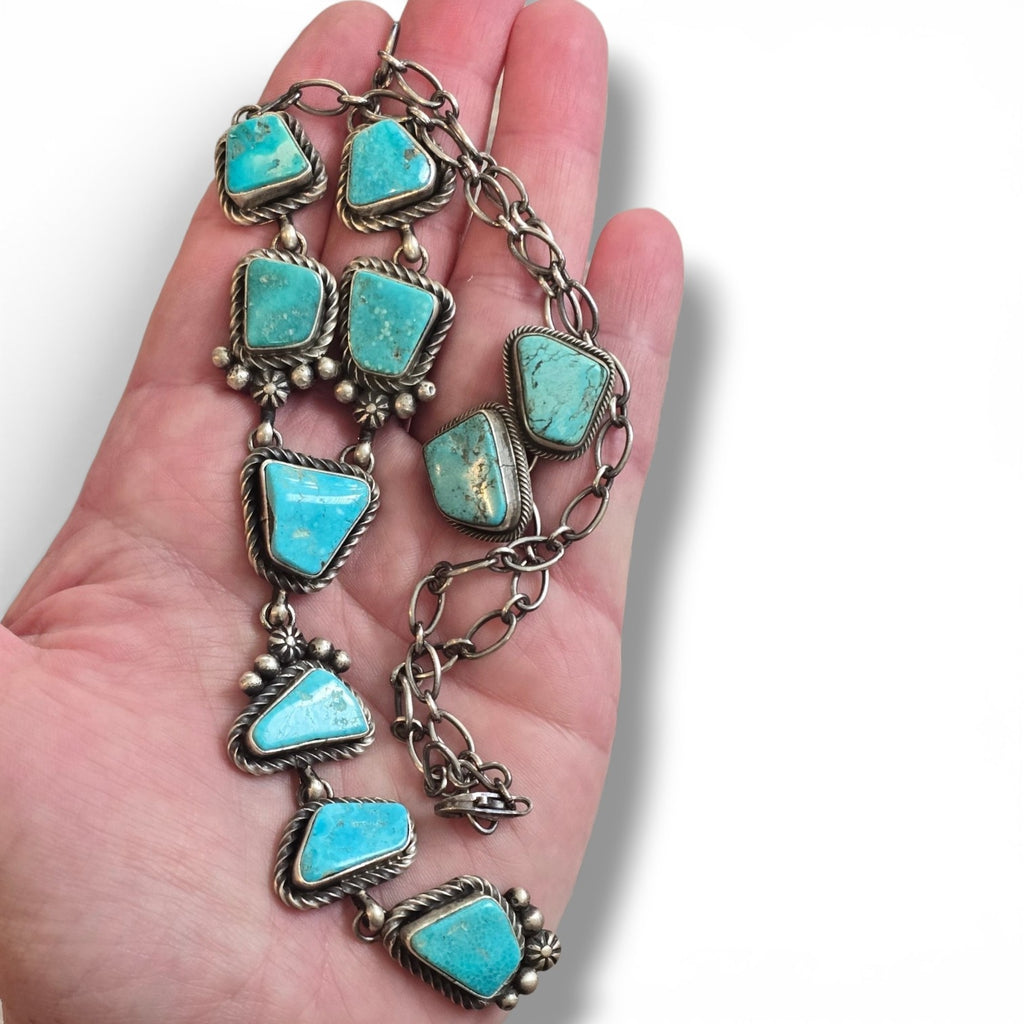 Native Made Kingman Turquoise & Sterling Lariat Plus Earrings Set