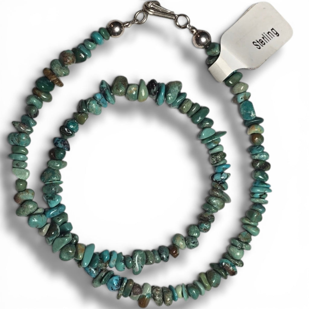 Kingman Turquoise & Sterling Chip Necklace 14 inches