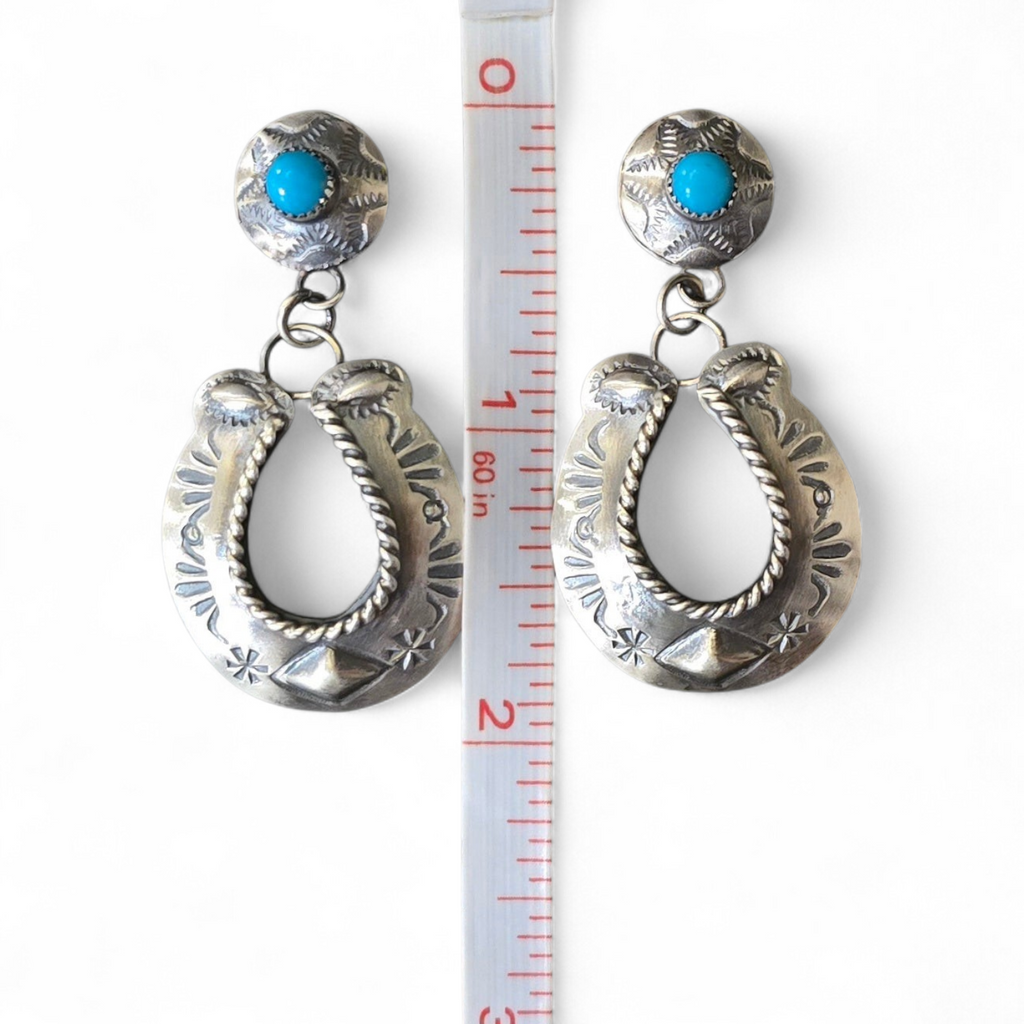 Turquoise Repoussé & Sterling Horseshoe Earrings