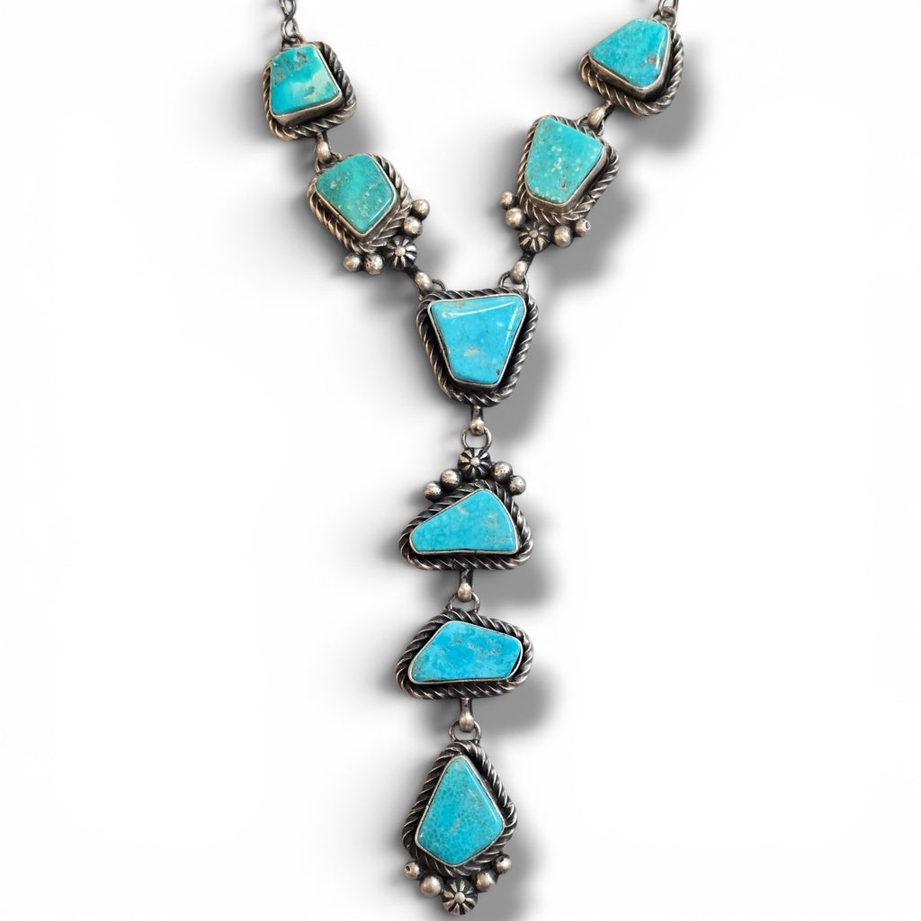 Native Made Kingman Turquoise & Sterling Lariat Plus Earrings Set