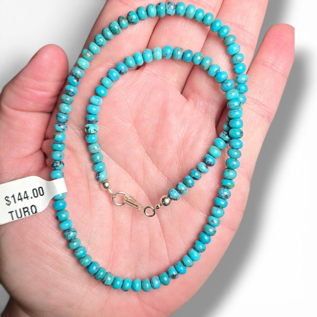4.5/5mm Kingman Turquoise Rondelles & Sterling Necklace 16 inches