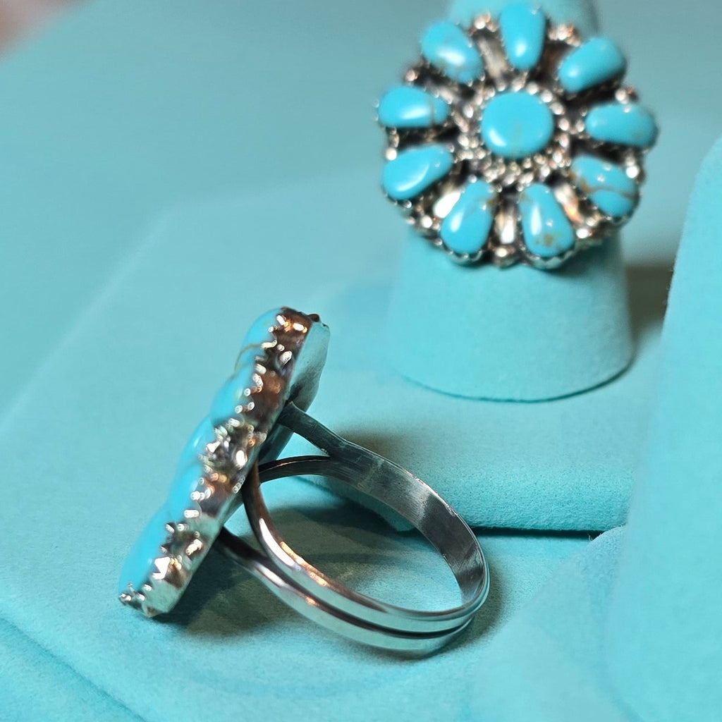Turquoise & Sterling Cluster Ring Sizes 7.5 & 8.5