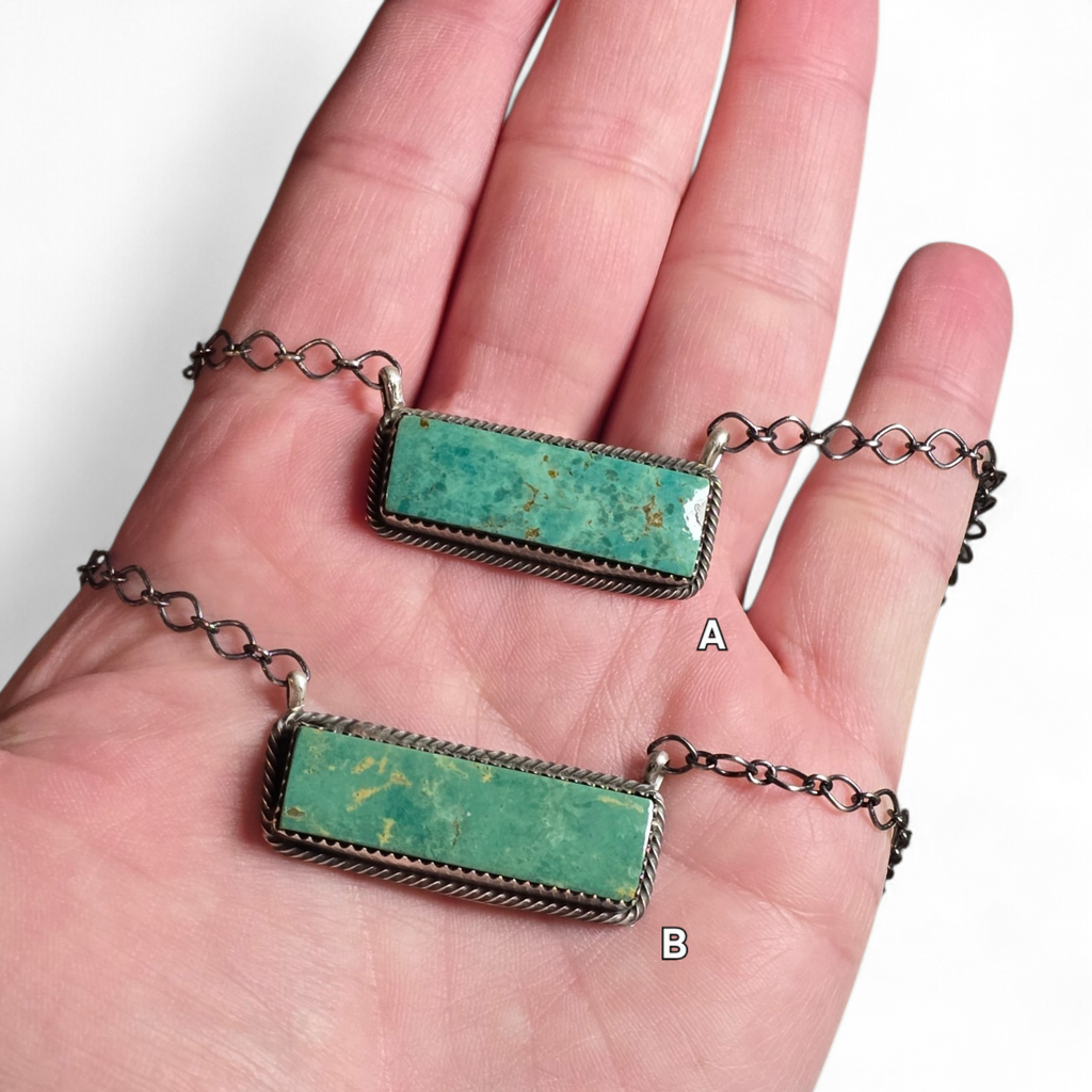 Native Made Kingman Turquoise & Sterling Bar Necklaces