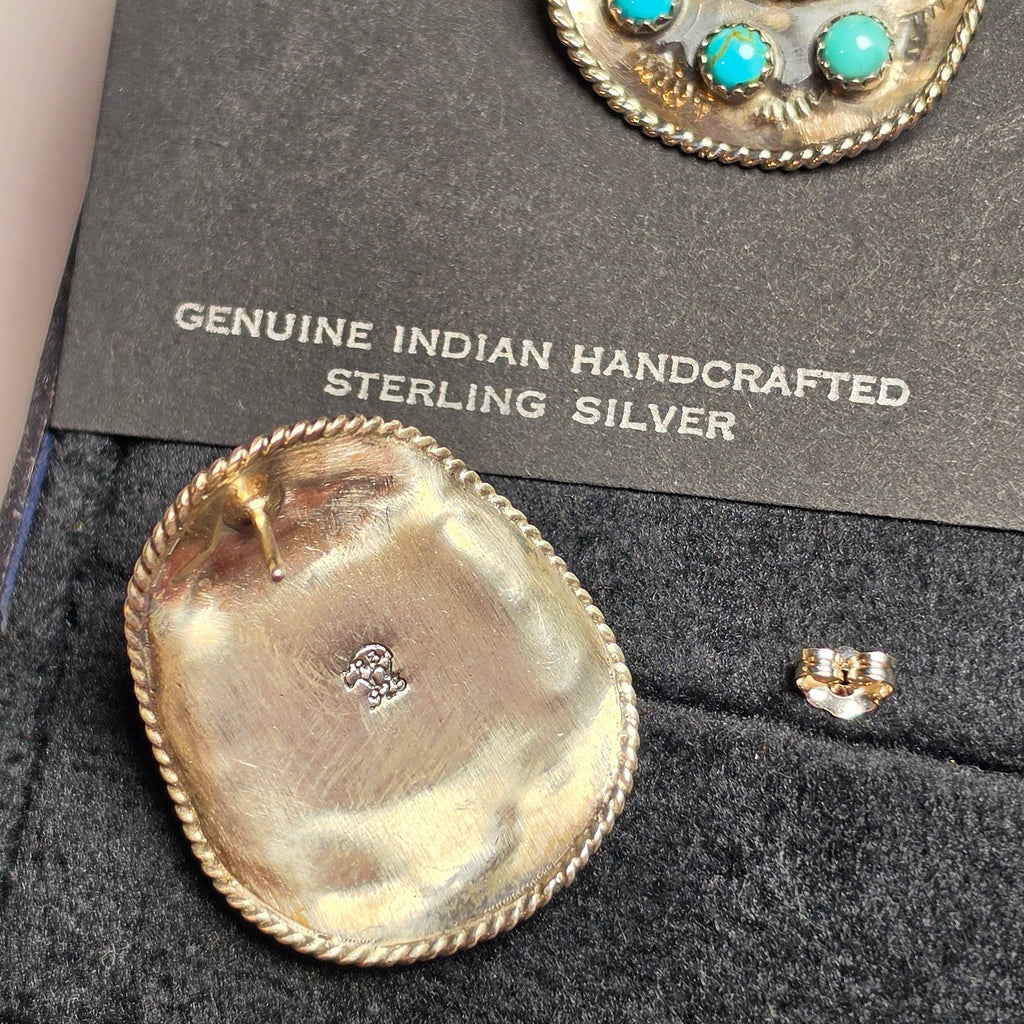 Native Made Kingman Turquoise & Sterling Cowboy Hat Earrings