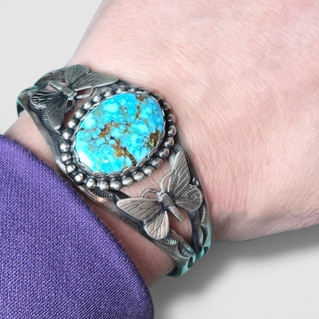 Native Made Waterweb Kingman Turquoise Butterfly Cuff