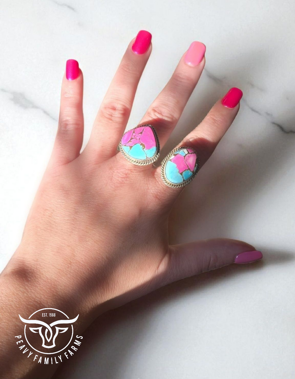 Cotton Candy Dahlia and Sterling Adjustable Ring