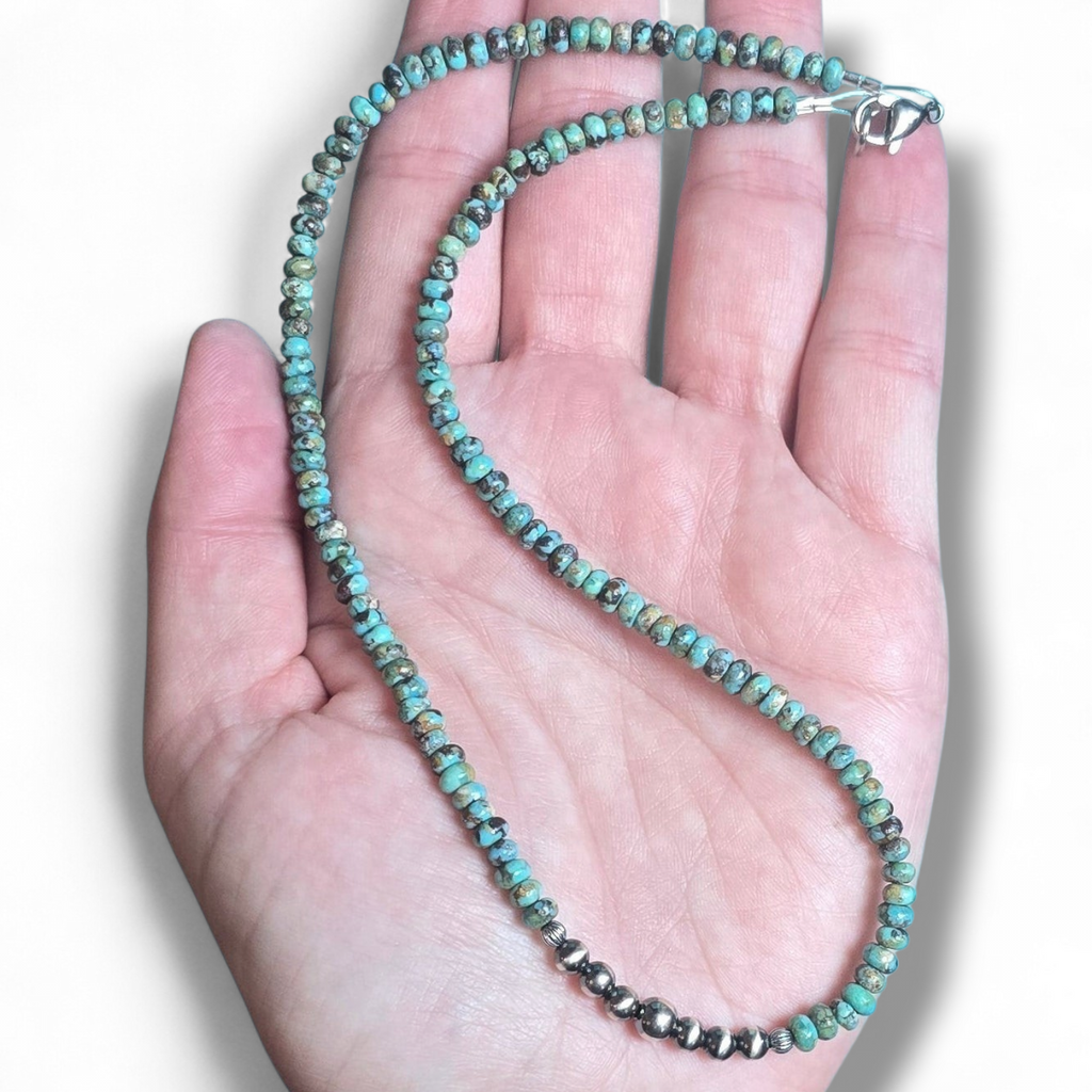 Hubei Turquoise & Sterling Pearl Necklace 16 inch