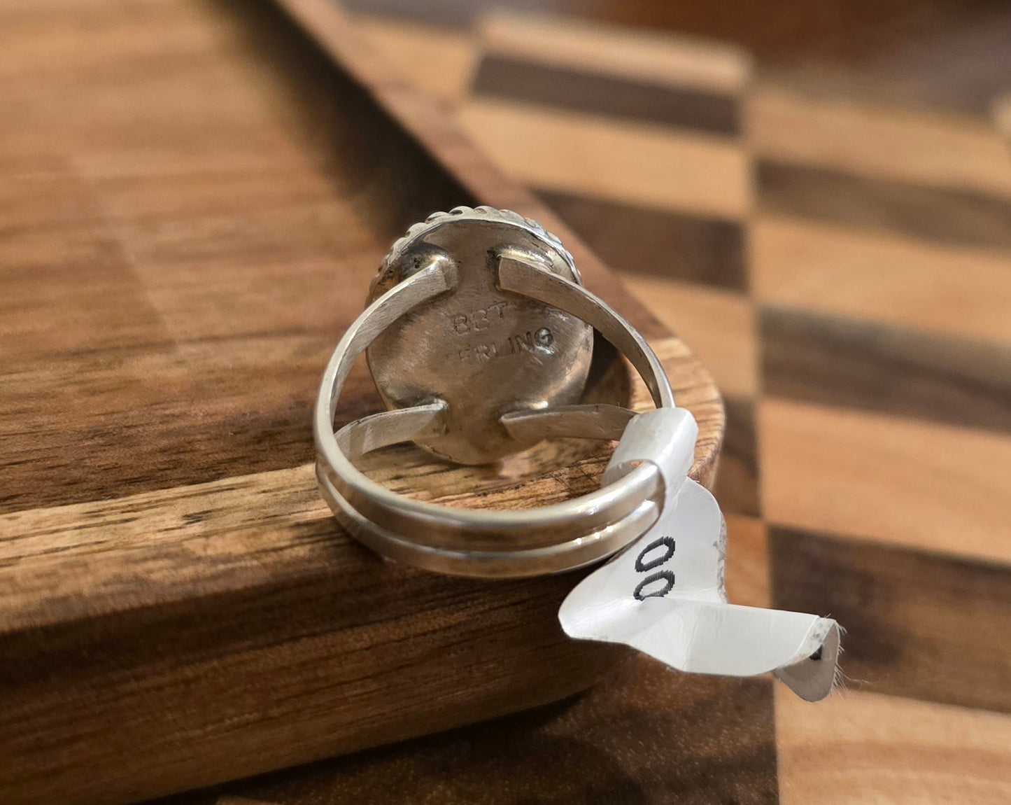 Man Made Blue Opal and Sterling Ring Size 8