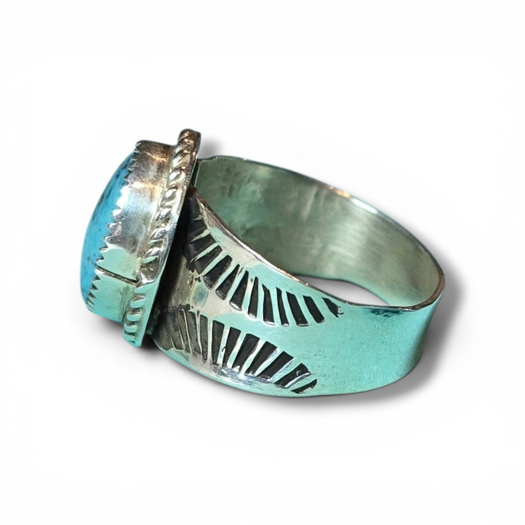 Native Made Kingman Web Turquoise & Sterling Ring Size 10.5