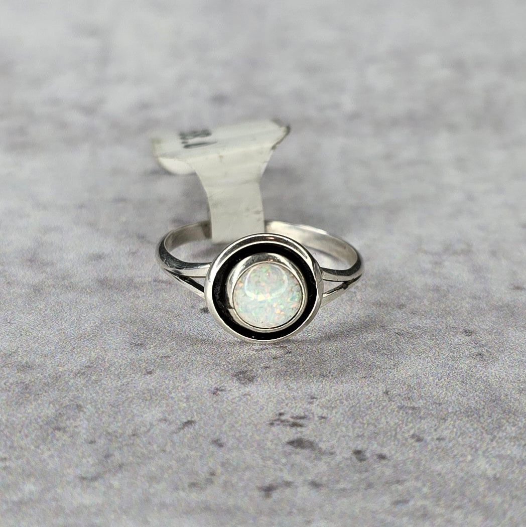 Man Made White Opal and Sterling Ring Size 5.75