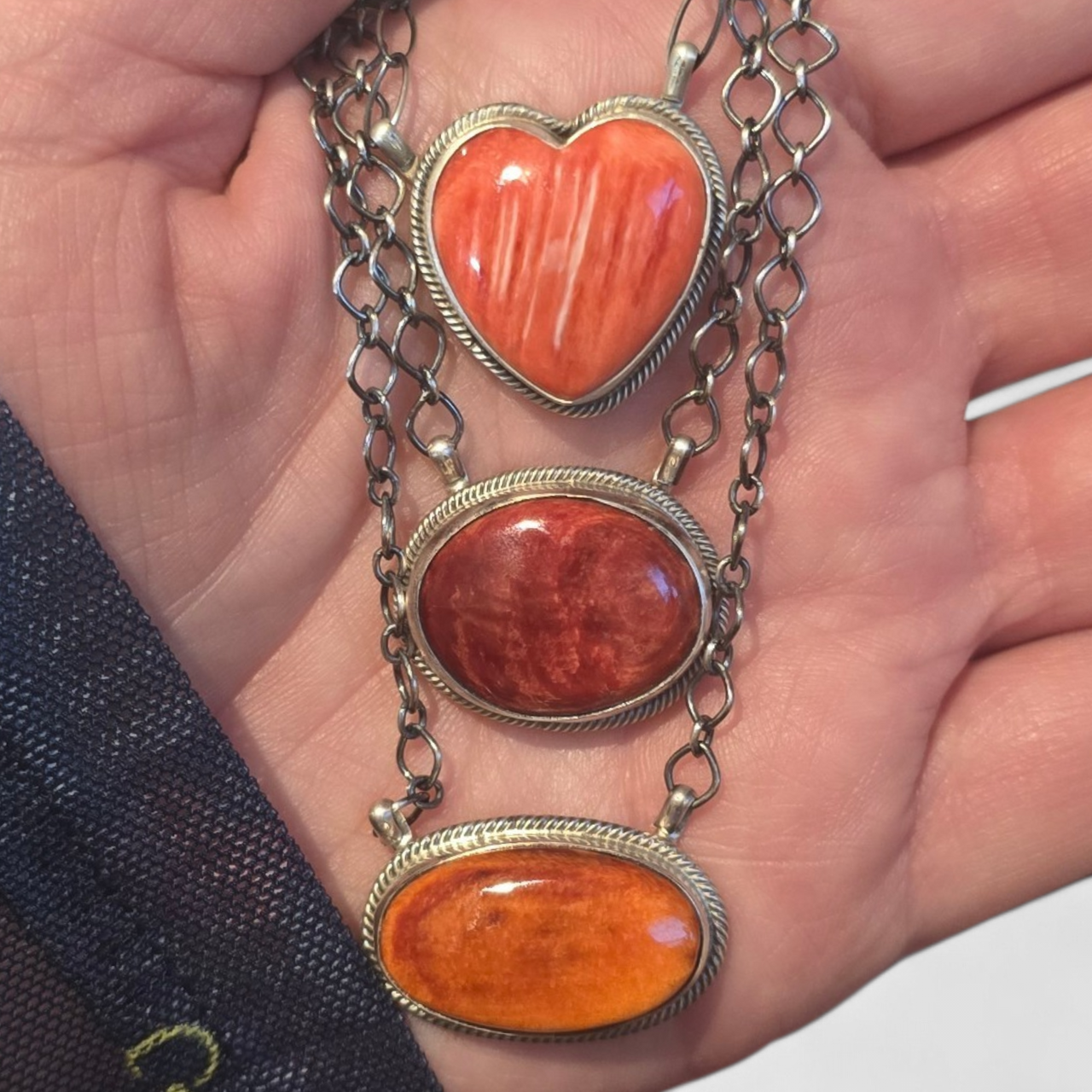 Antoinette Martinez Orange or Red Spiny & Sterling Necklaces