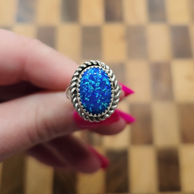 Blue Opal & Sterling Ring