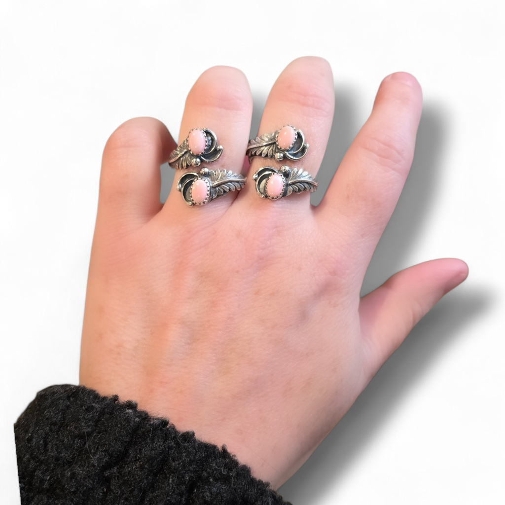 Pink Conch & Sterling Adjustable Rings