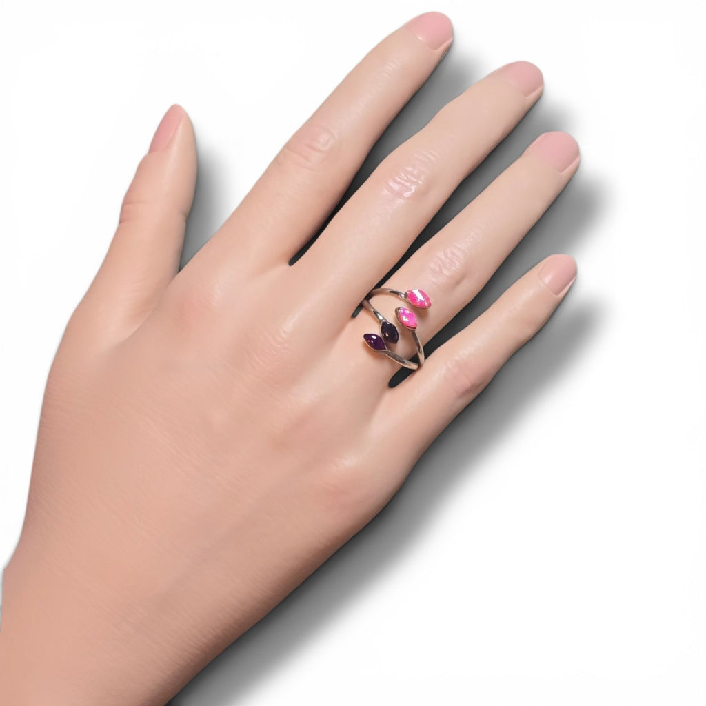 Native Made Pink & Purple Opal Sterling Ring Size 7.5