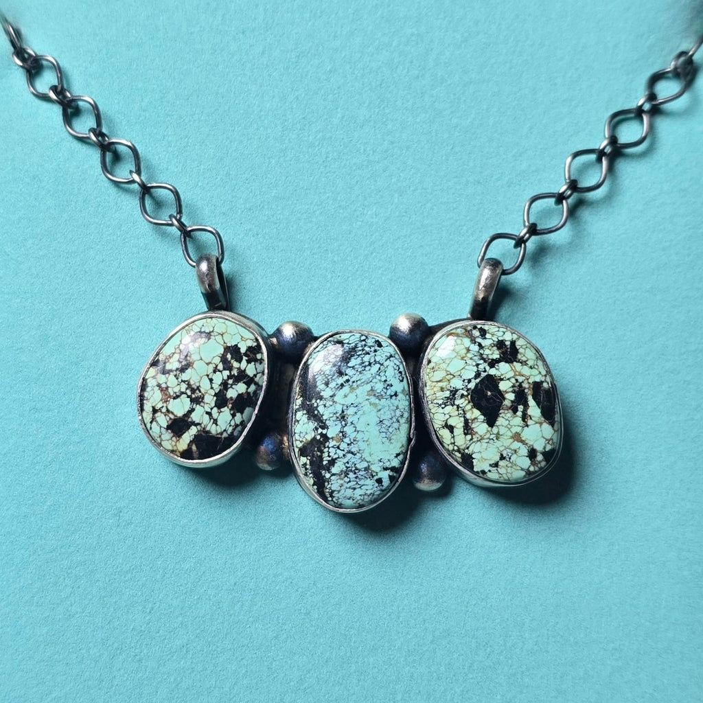 LeTricia Largo Blackjack Turquoise & Sterling Cluster Bar Necklace