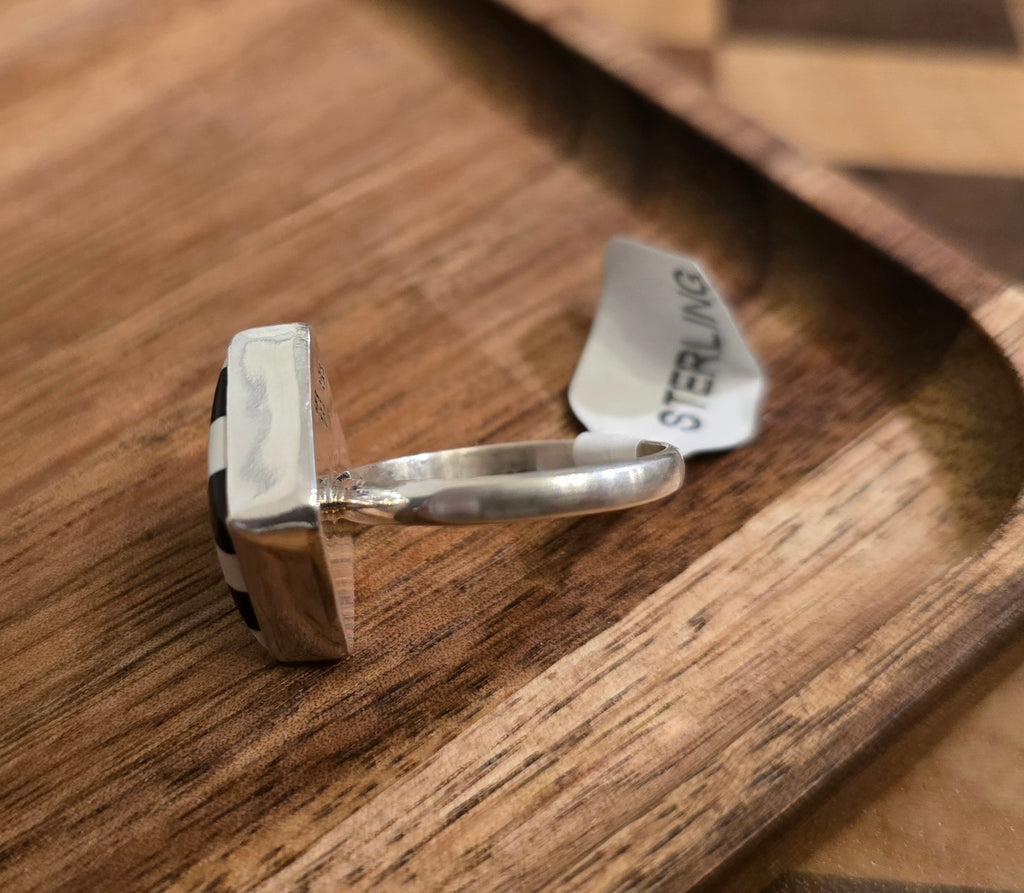 Black & White Checkered Sterling Ring