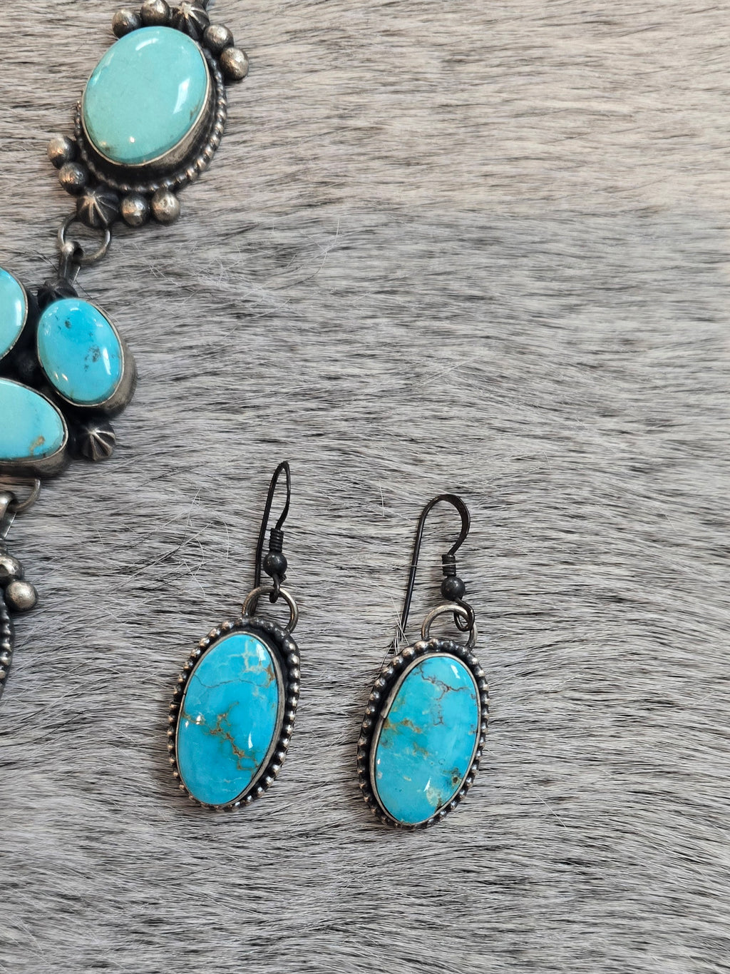 Lorenzo Juan Royston Turquoise, Sterling Lariat & Earrings Set