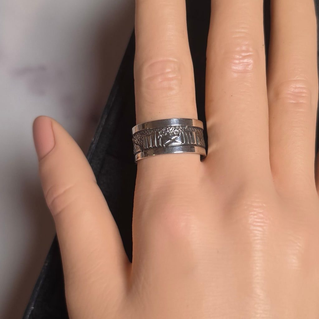 Native Made Storyteller Sterling Ring Size 9 (wide band)