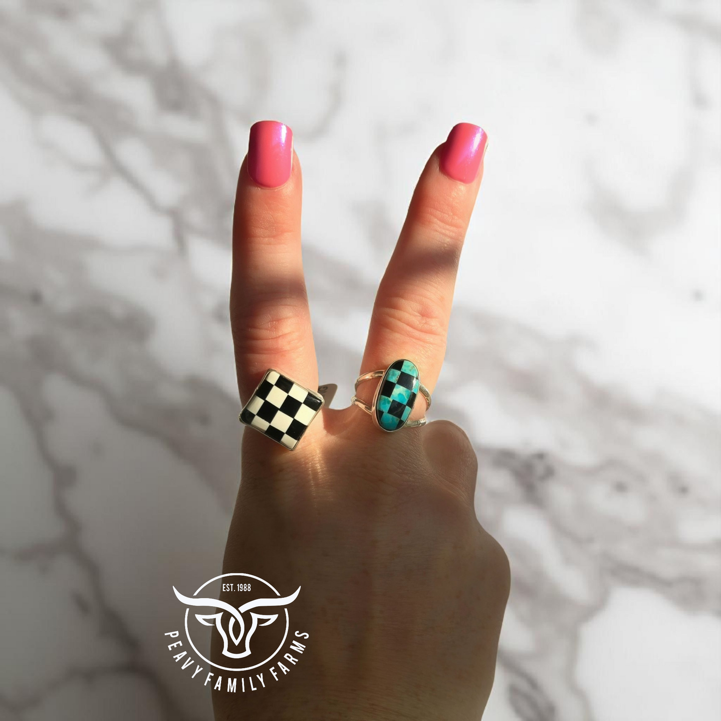 Black & White Checkered Ring Size 8.5