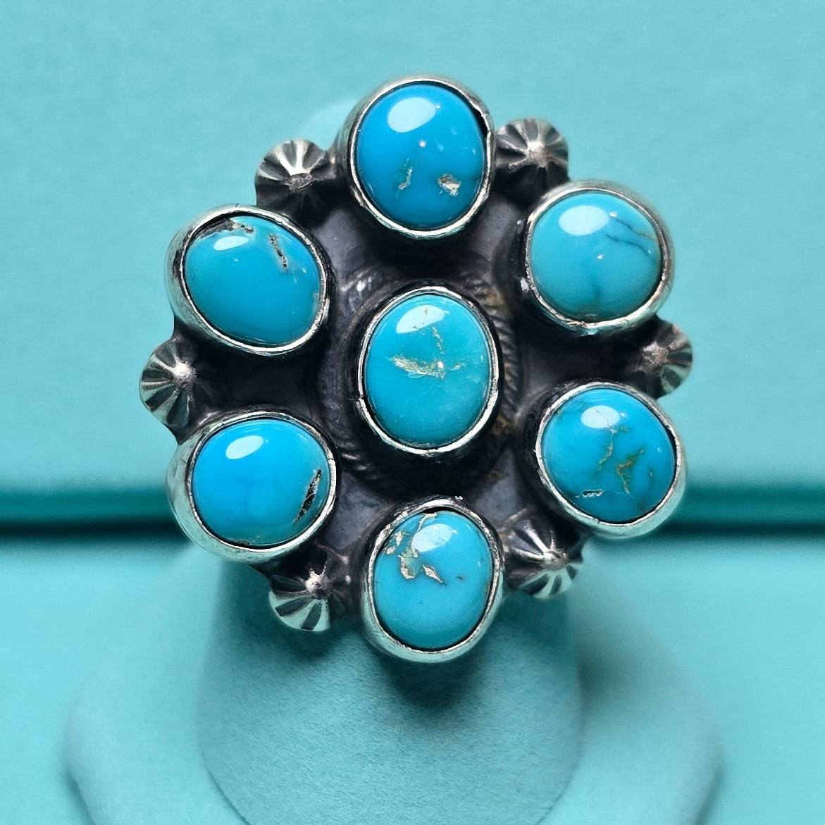 Kathleen Livingston Lone Mountain Turquoise Cluster Ring Size 7 (Thick band)