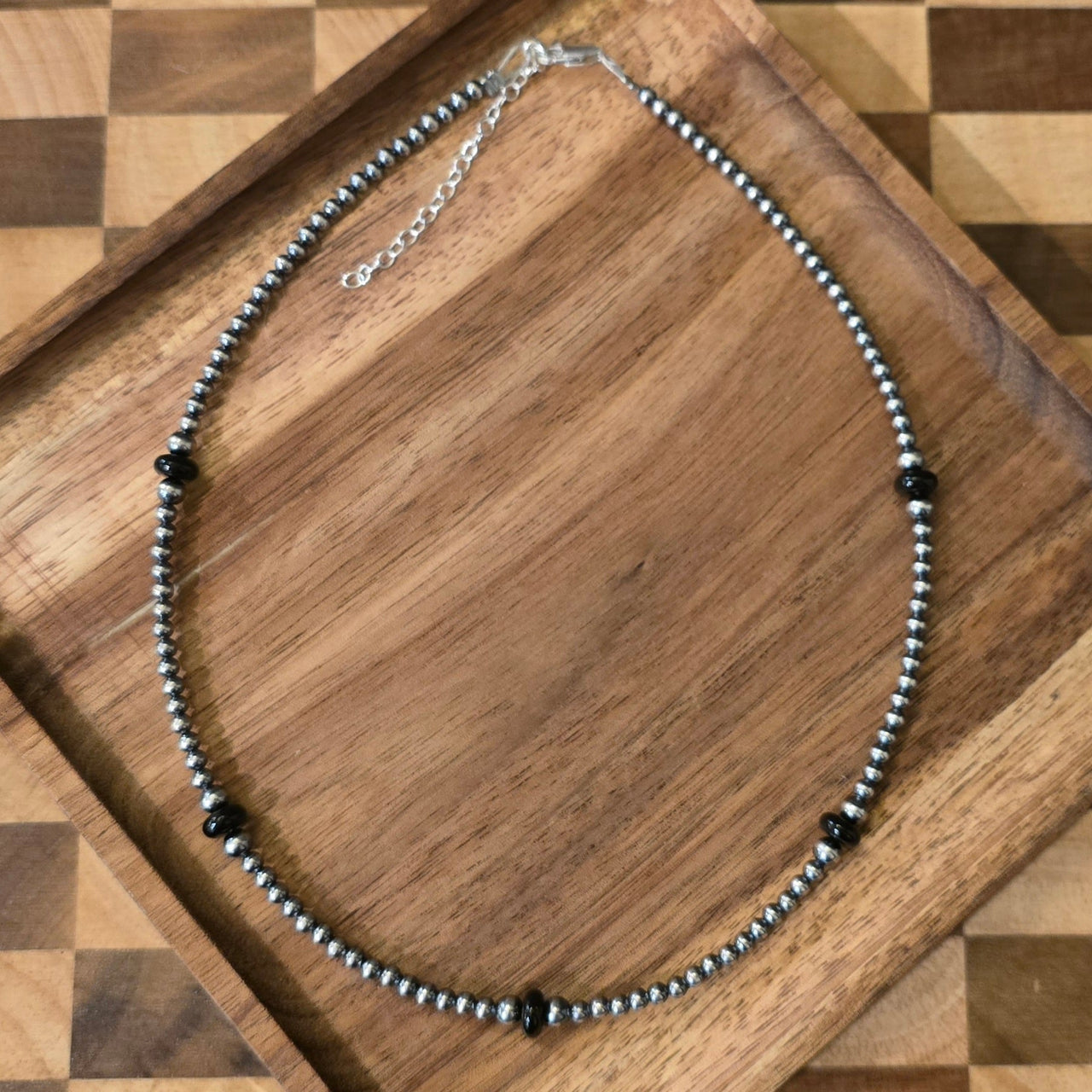 3mm Sterling Pearls & 6mm Black Onyx Necklace