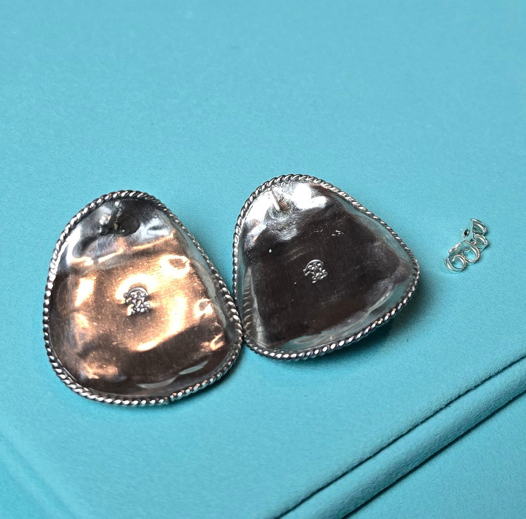 Bobby Platero Kingman Turquoise & Sterling Cowboy Hat Earrings