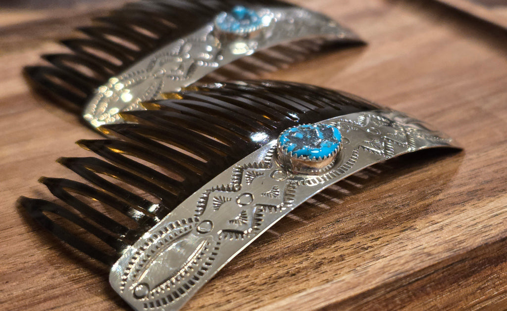 Jolene Begay Kingman Turquoise & Sterling Hair Comb Set