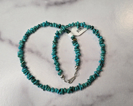 Turquoise and Sterling Necklace 16 inches