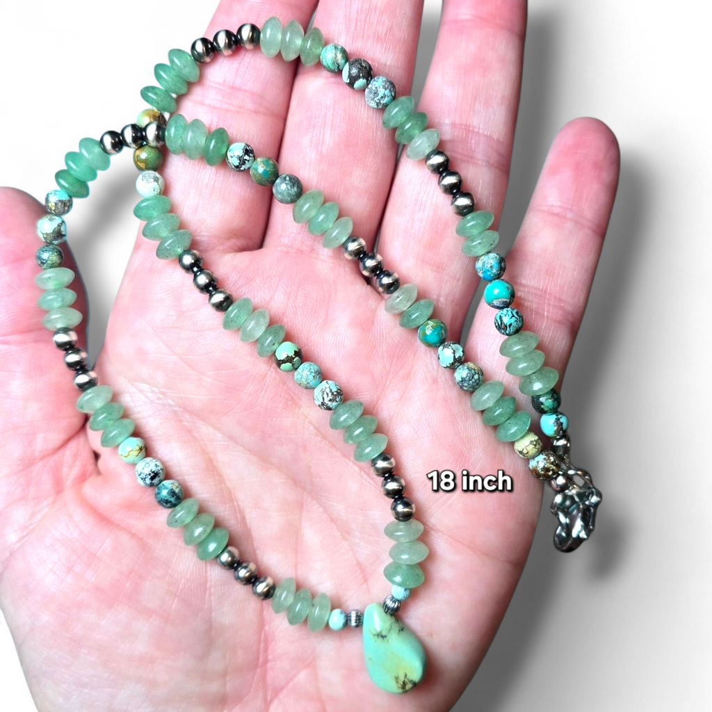 Hubei Turquoise, Sterling Pearls & Green Adventurine Necklace