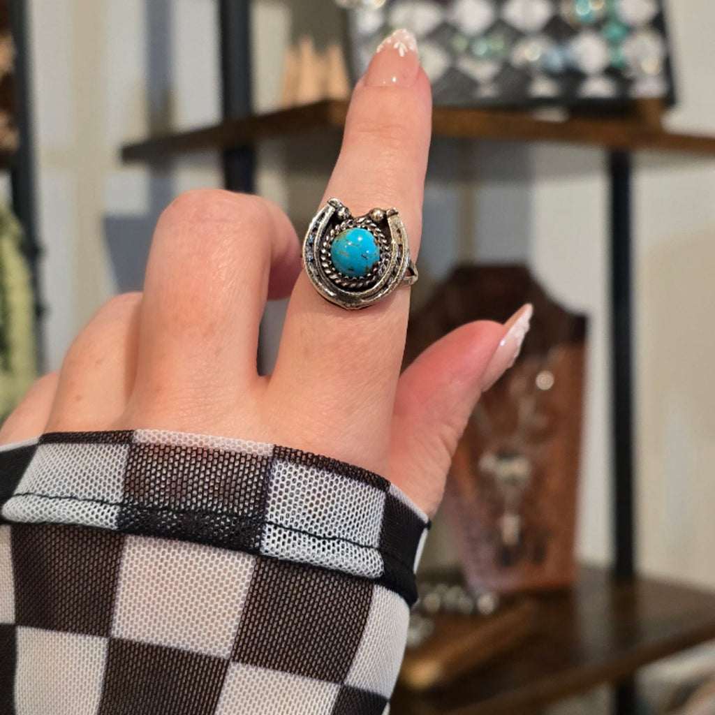 Turquoise & Sterling Horseshoe Ring Size 8 (wholesale cost)