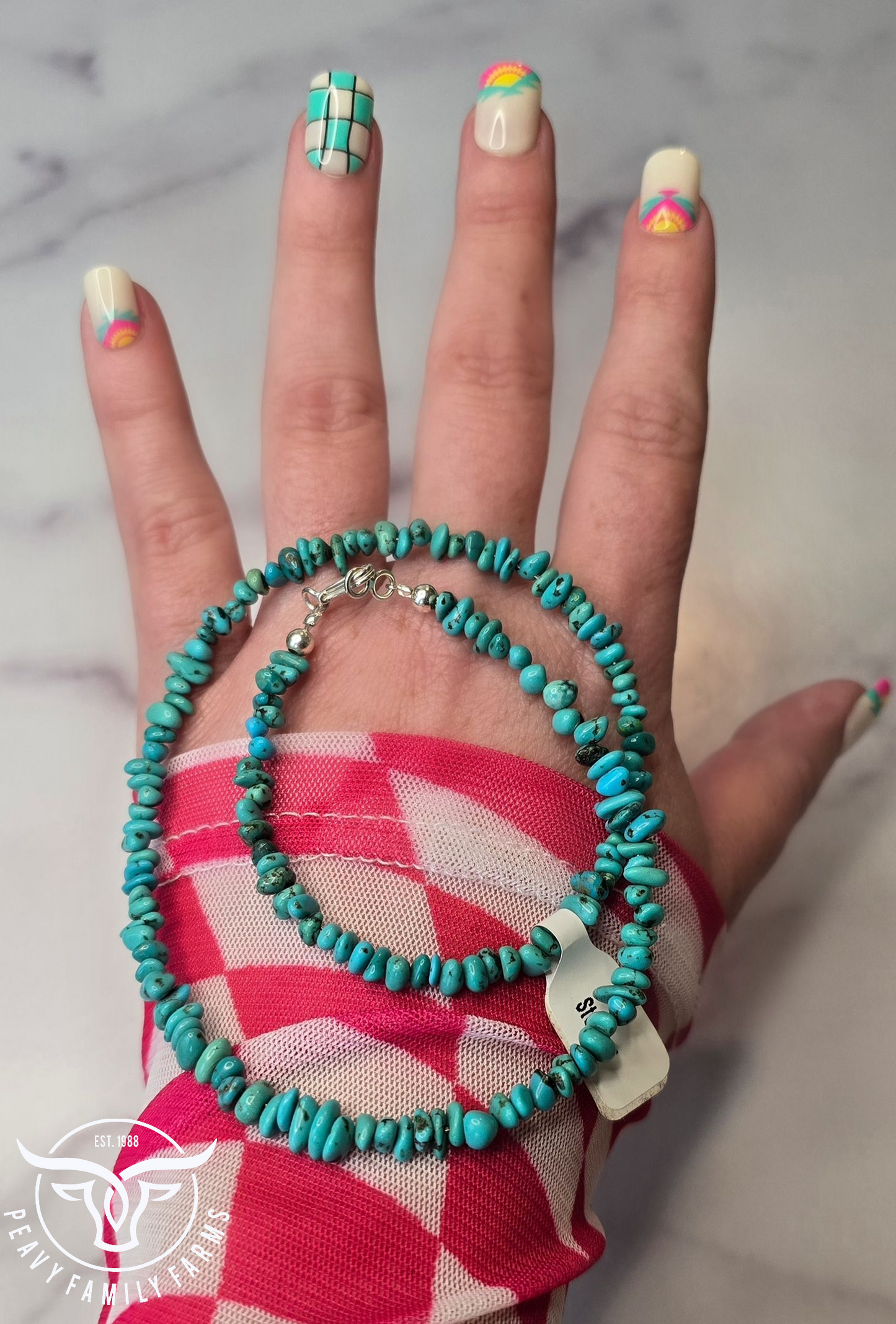 Turquoise and Sterling Necklace 16 inches