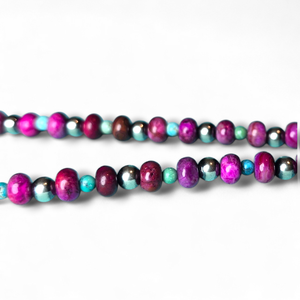 Sterling Pearls, Hubei Turquoise & Ruby Crazy Lace Agate Necklace