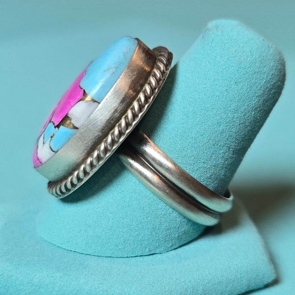 Cotton Candy Dahlia & Sterling Ring Adjustable