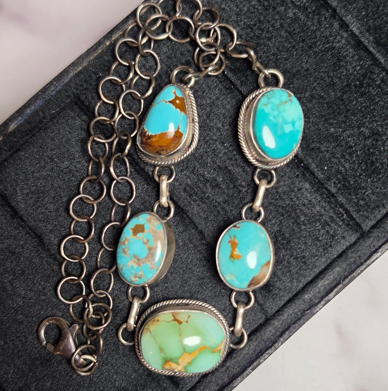 Native Made Mixed Turquoise & Sterling Choker 15 inches