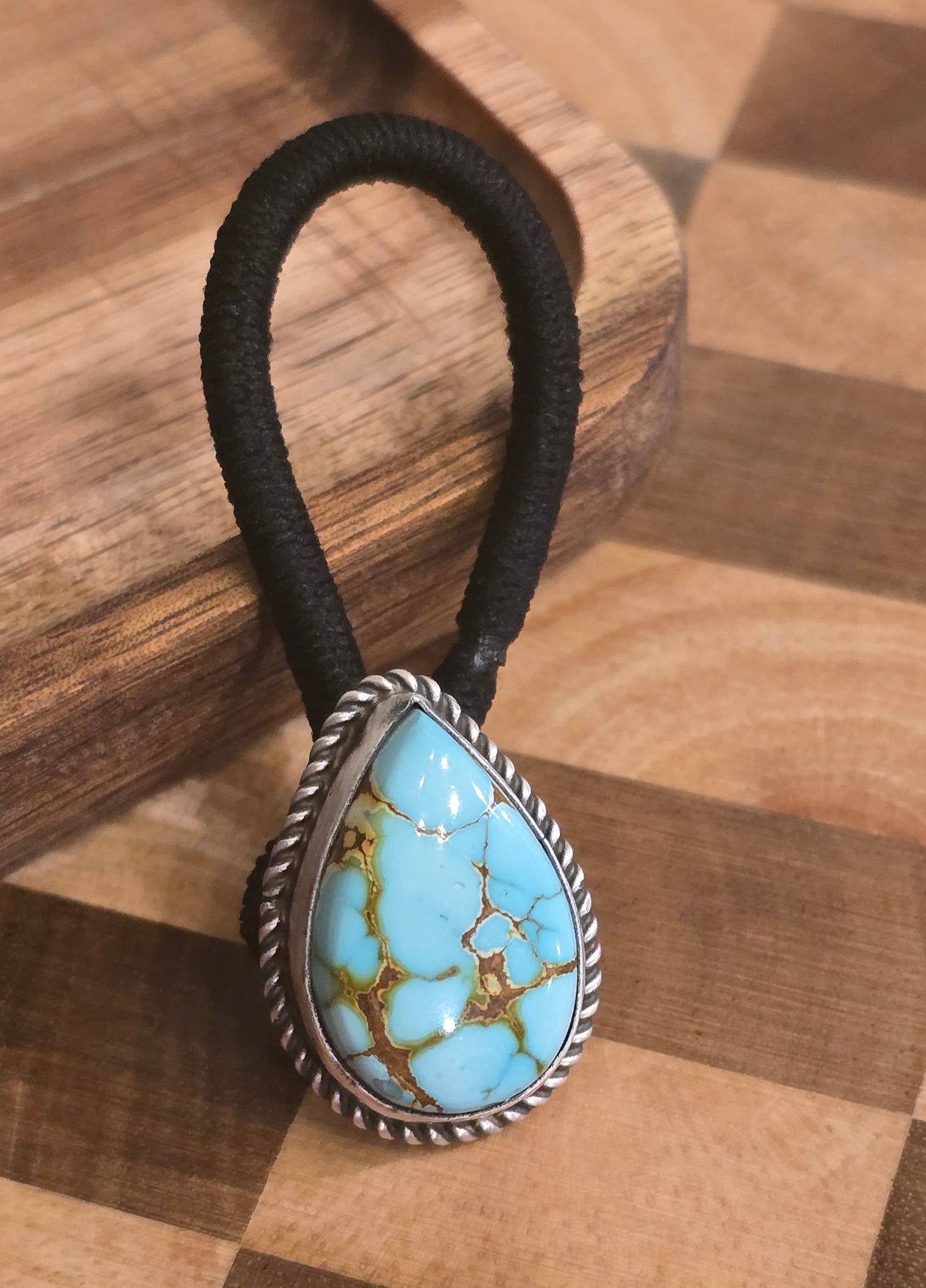Turquoise and Sterling Hair Tie