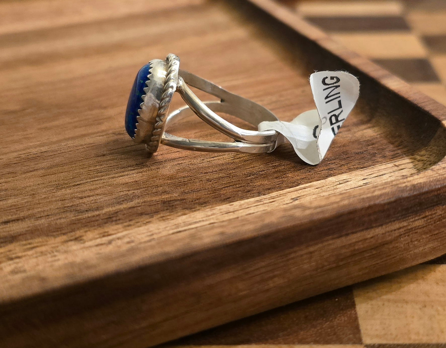 Man Made Blue Opal and Sterling Ring Size 8